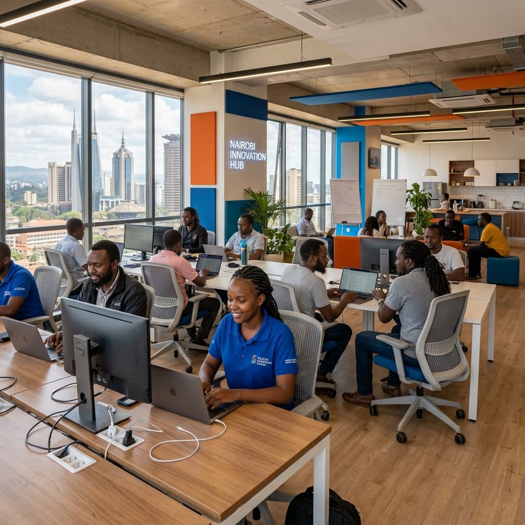 Starlet Technologies office in Nairobi, Kenya — modern workspace with African professionals